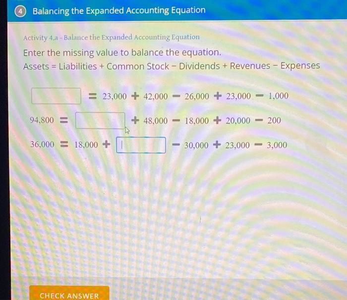  4 Balancing the Expanded Accounting Equation Activity 4.a - Balance the