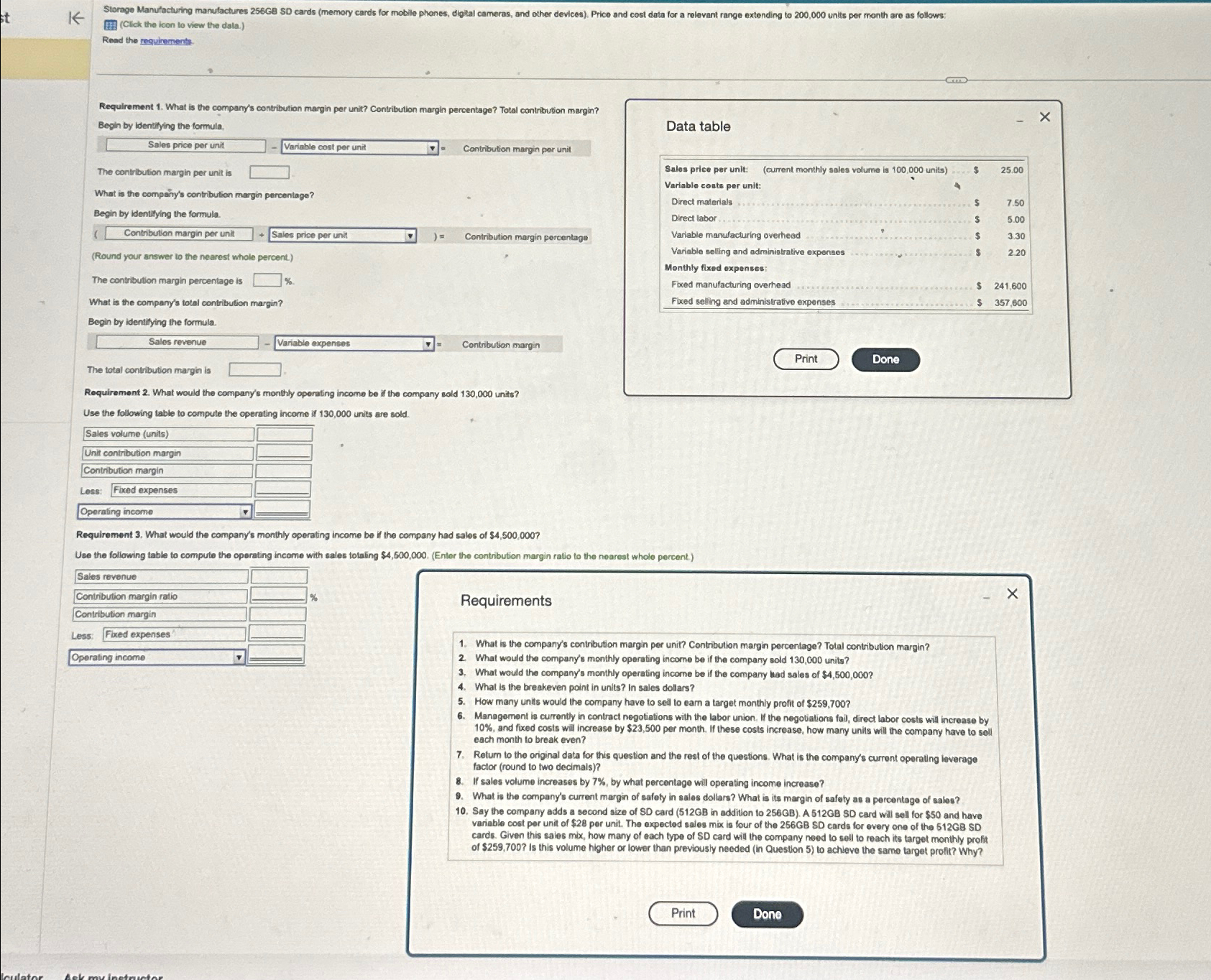  Question list K Requirements Data table What is the company's contribution