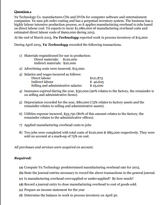 Yu Technology Co. manufactures CDs and DVDs for computer software and