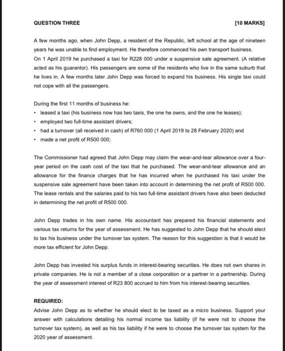  QUESTION THREE [10 MARKS] A few months ago, when John Depp,