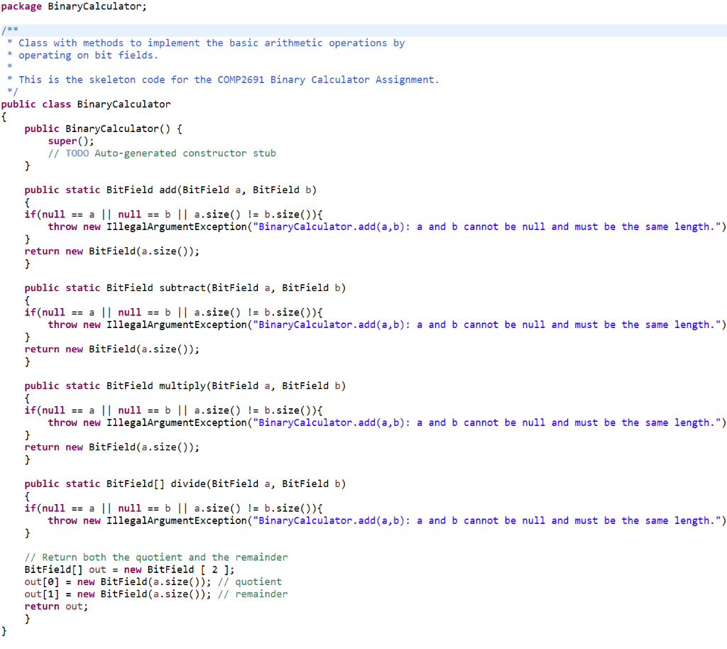 operations: public static BitField add(BitField a, BitField b) { if(null == a