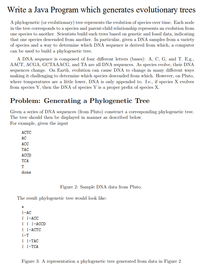  Write a Java Program which generates evolutionary trees A phylogenetic (or