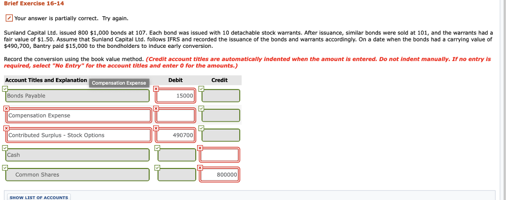 Brief Exercise 16-14 Your answer is partially correct. Try again. Sunland