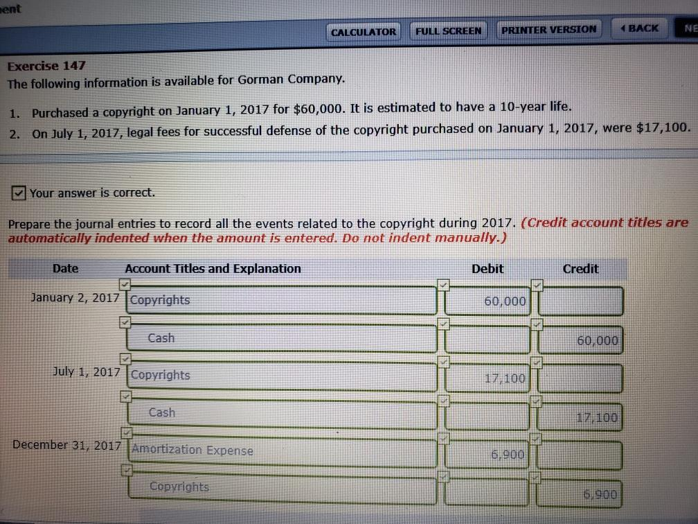  ent BACK NE FULL SCREEN PRINTER VERSION CALCULATOR Exercise 147 The