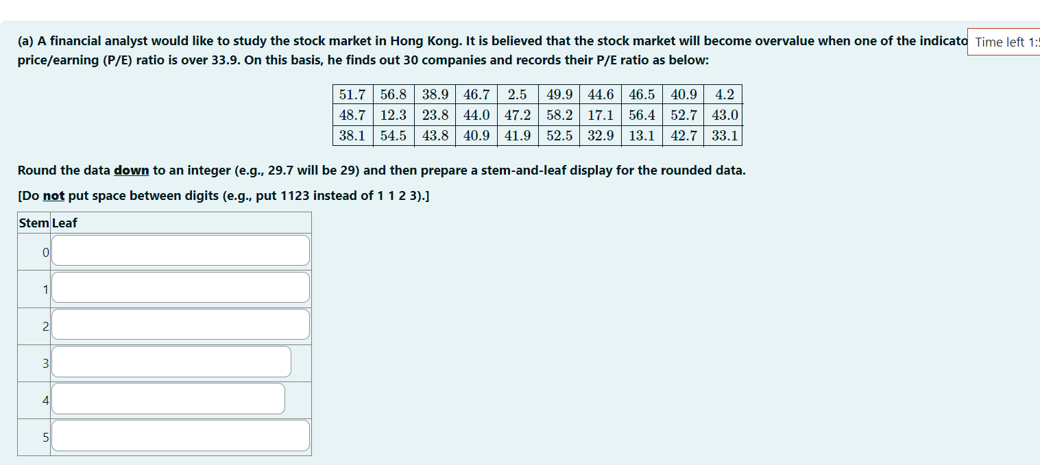  (a) A financial analyst would like to study the stock market