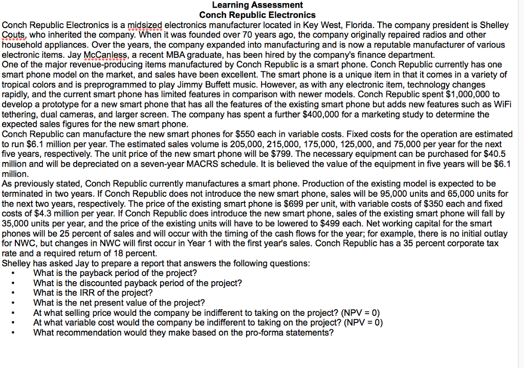  Learning Assessment Conch Republic Electronics Conch Republic Electronics is a midsized