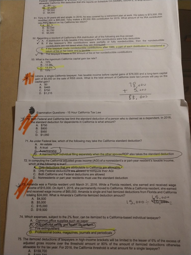 please answer questions highlighted orange on Schedule CA (540NR colun allowable California