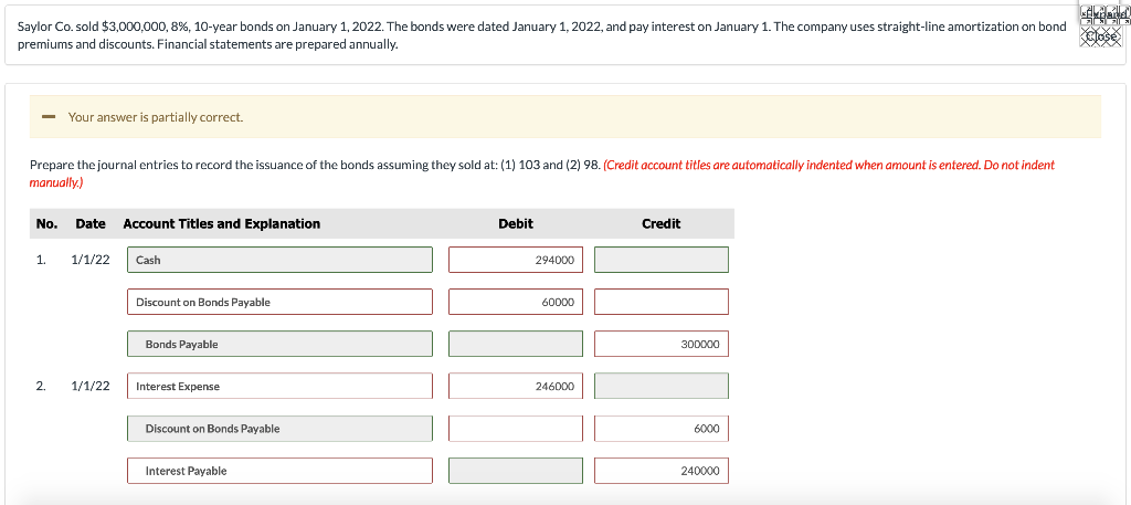 Saylor Co. sold $3,000,000, 8 % , 10-year bonds on January