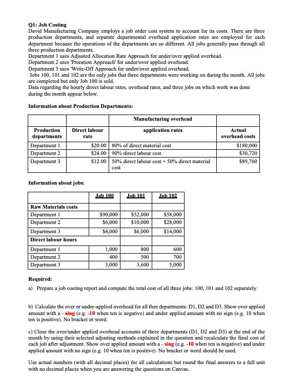 IMPORTANT: Department 1 uses Adjusted Allocation Rate Approach for under/over applied