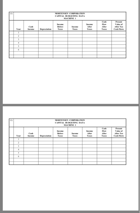 below MORTENSEN CORPORATION INFORMATION FOR ALTERNATIVE CAPITAL INVESTMENTS Machine 1 Machine 2