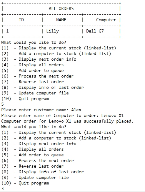 beginning of the program the details of the computers are read from