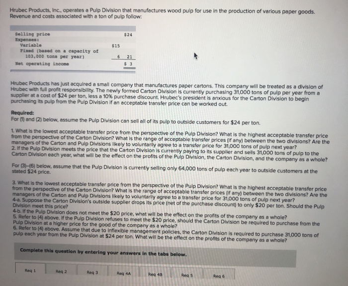  For (1) and (2) below, assume the Pulp Division can sell