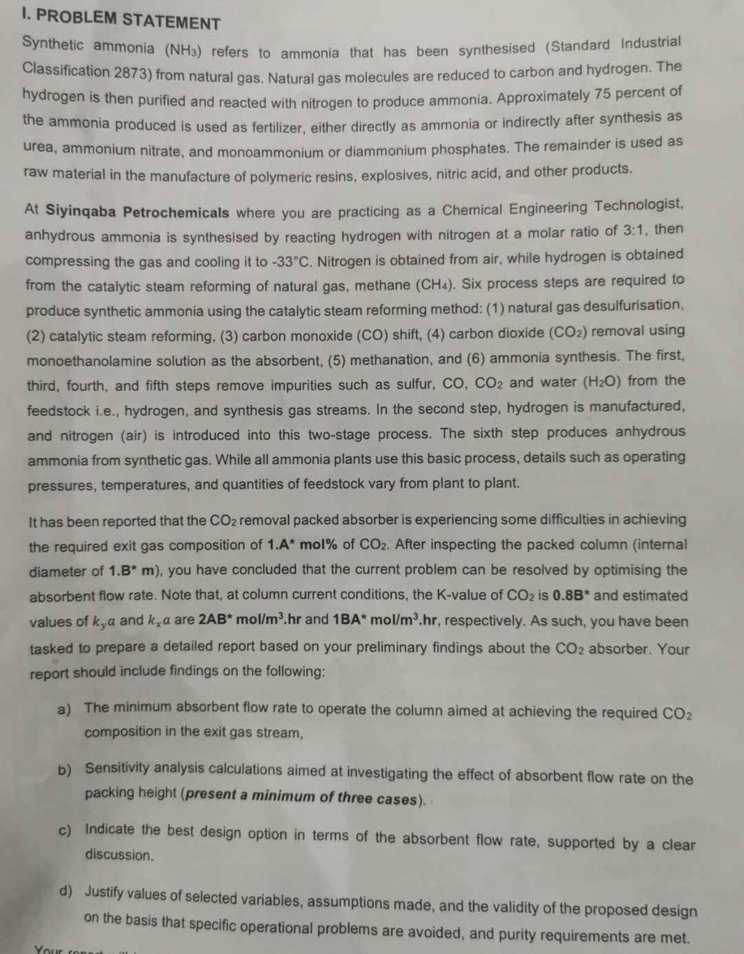  I. PROBLEM STATEMENT Synthetic ammonia (NH3) refers to ammonia that has