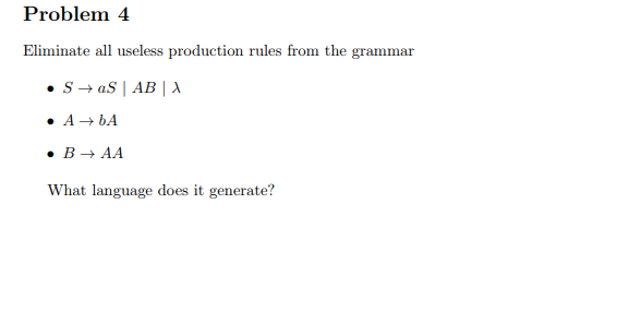 What language does it generate?: See image Problem 4 Eliminate all useless