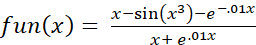 function to integrate a function fun(x) from A to B using the