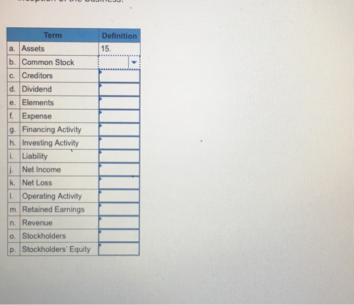 definitions and phrases (marked 1 through 16). For example the term "a.
