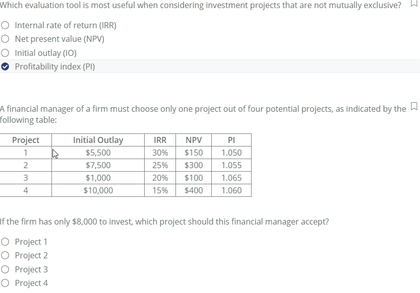  Which evaluation tool is most useful when considering investment projects that