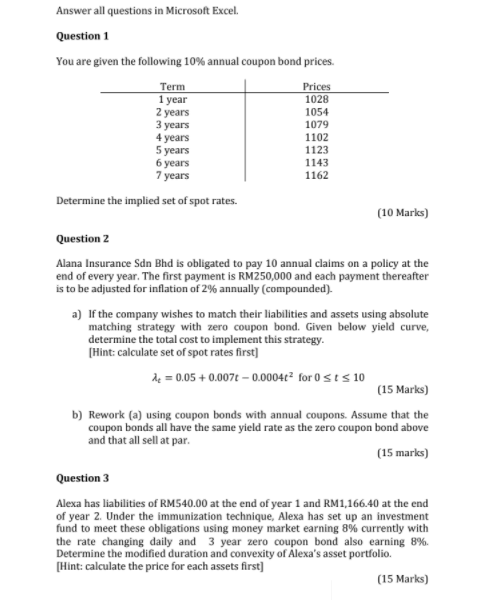 help me to solve by using M.Excel and show the formula