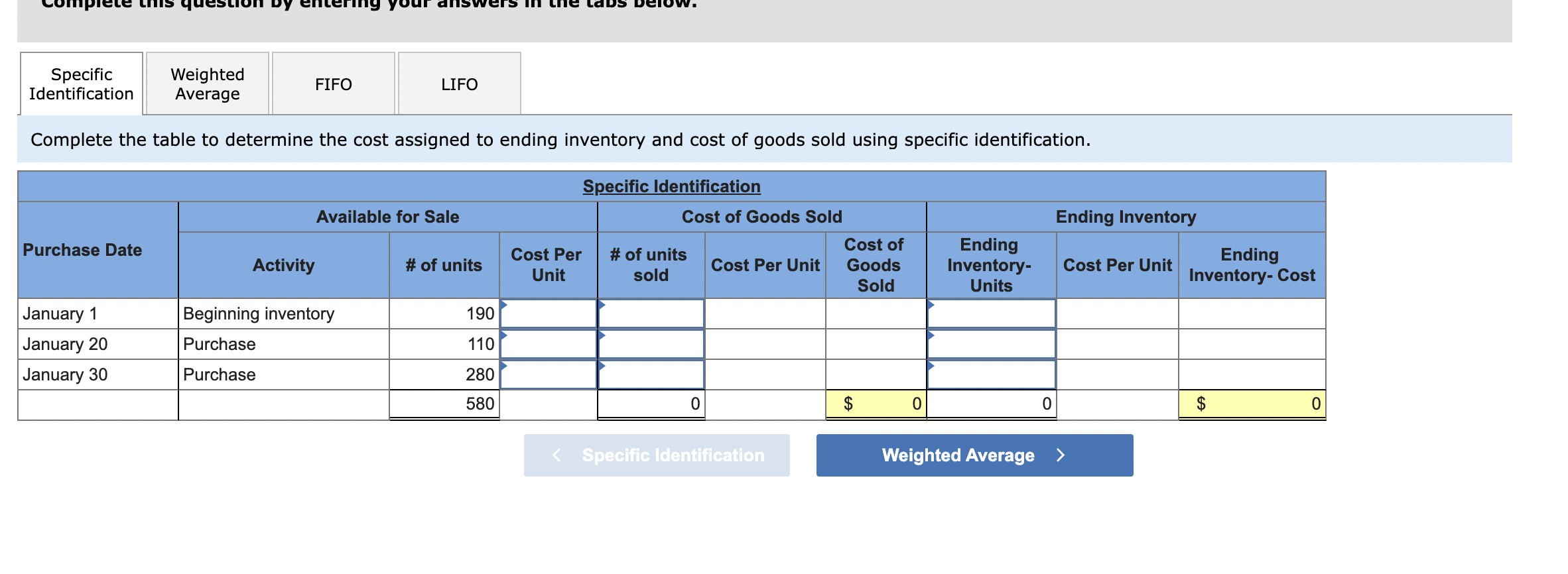 and to cost of goods sold using FIFO. Determine the cost assigned