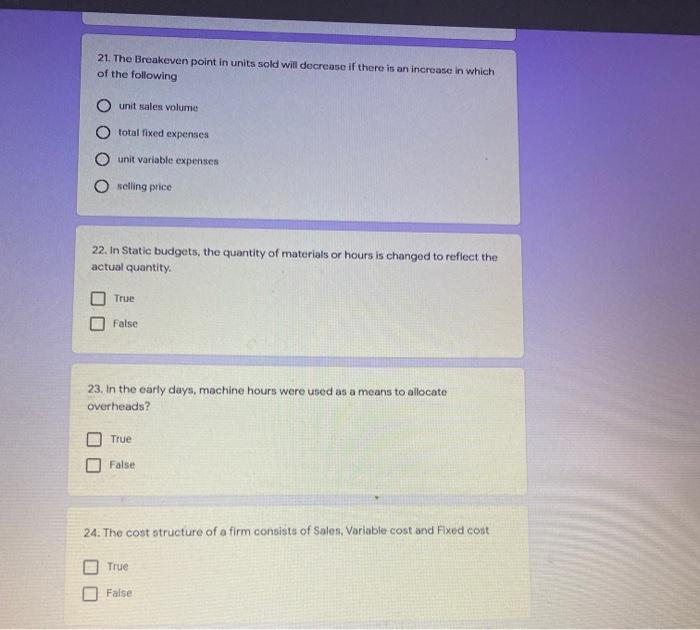  21. The Breakeven point in units sold will decrease if there