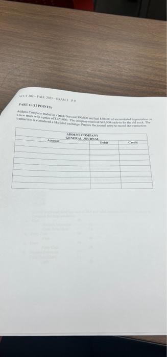  ACCT 202 - FALL 2023 - EXAM 3 P9 PART G