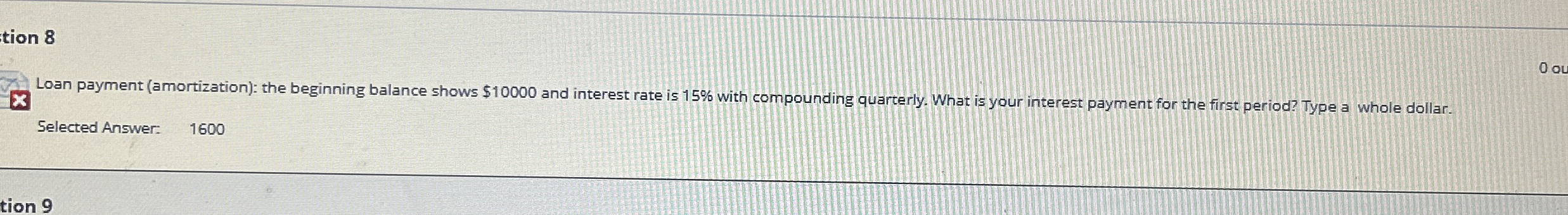  tion 8 Loan payment (amortization): the beginning balance shows $10000 and