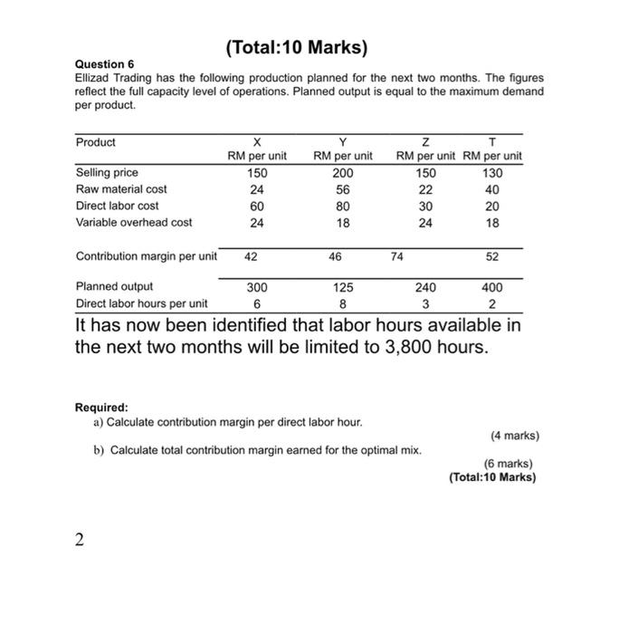 i need an answer for question 6 (Total:10 Marks) Question 6 Ellizad