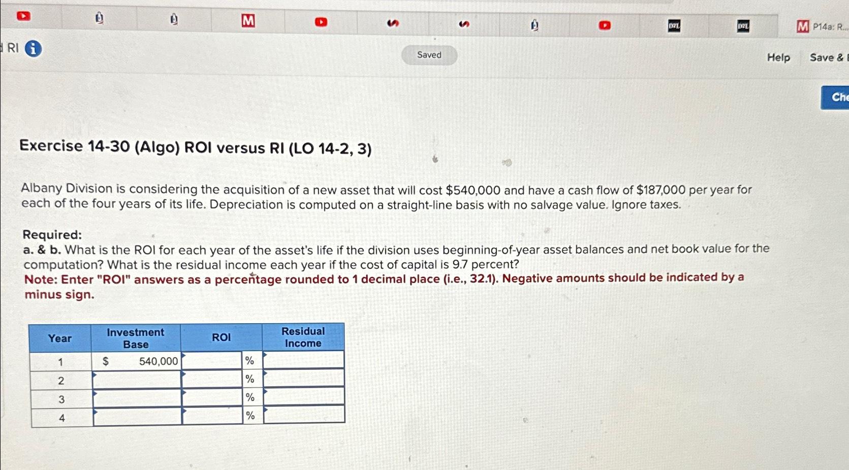  Exercise 14-30(Algo) ROI versus RI (LO 14-2,3) Albany Division is considering
