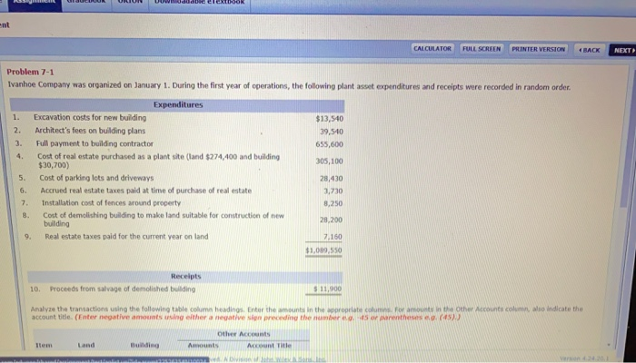  ent CALCULATOR FULL SCREEN PRINTER VERSION 4 RACK NEXT Problem 7-1