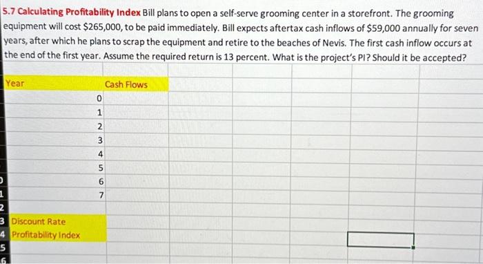 please show excel calculations and answer each highlighted section 5.7 Calculating Profitability