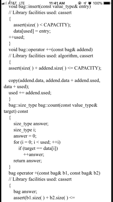 bag1.cxx, bagl.h and my code for bag.cpp. Also I have provided errors