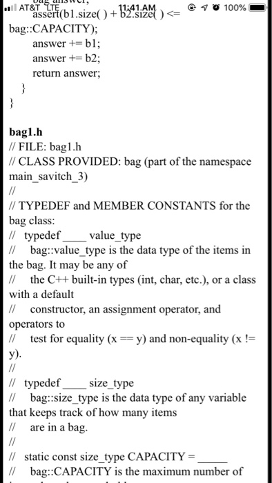 from linux for bag.cpp. Please use that code and fix my errors