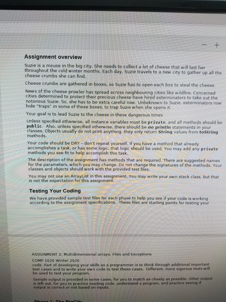 Java program - Assignment overview Suzie is a mouse in the big