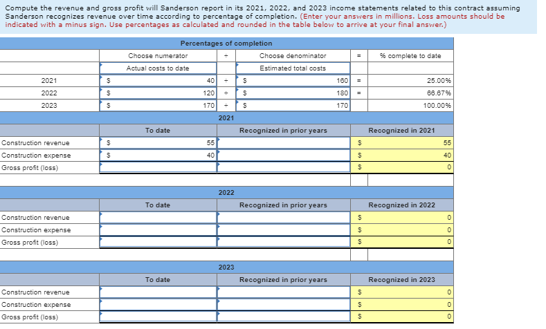 Exercise 6-20 (Static) Long-term contract; revenue recognition over time vs. upon project