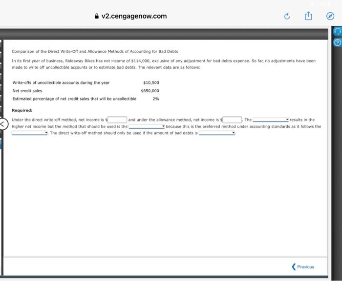 v2.cengagenow.com C Comparison of the Direct Write-off and Allowance Methods of