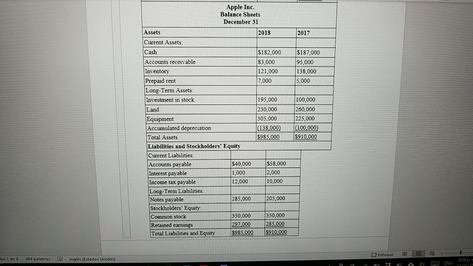 Apple Inc. are provided. Apple Inc. Income Statement For the Year Ended