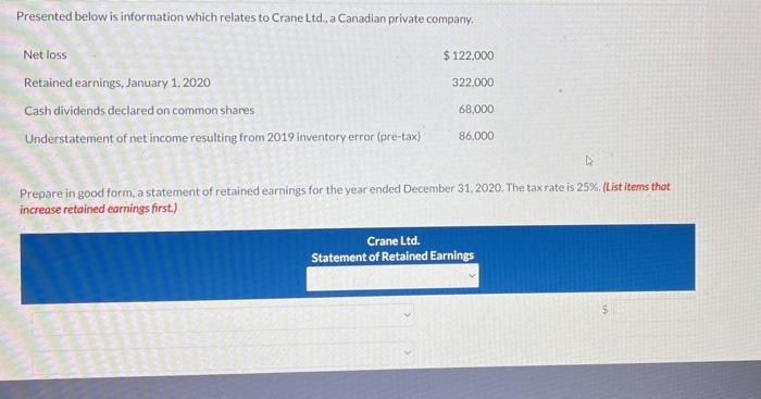  Presented below is information which relates to Crane Ltd., a Canadian