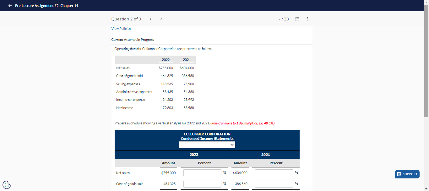 Current Attempt in Progress Operating data for Cullumber Corporation are presented
