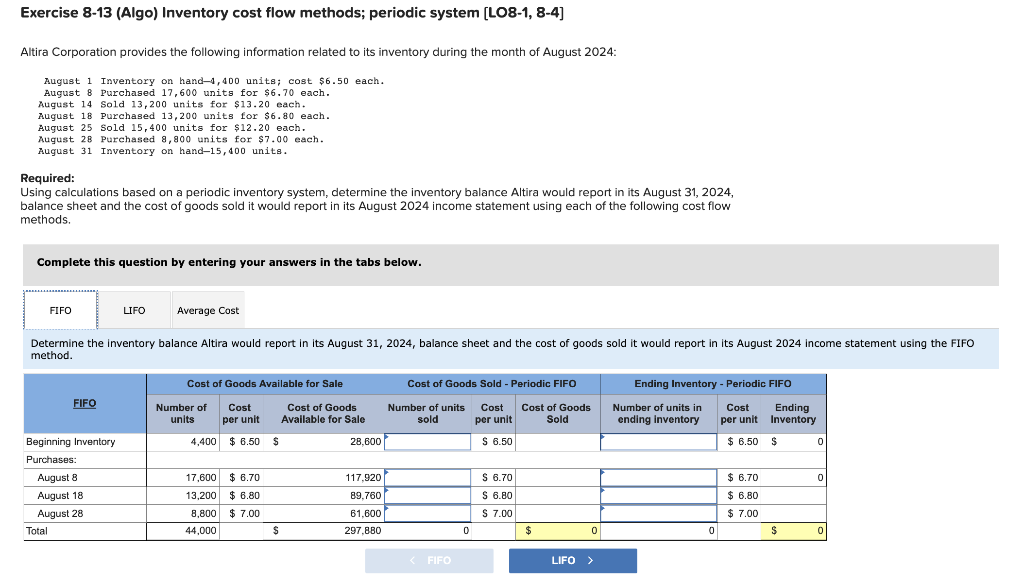  Exercise 813 (Algo) Inventory cost flow methods; periodic system [LO8-1, 8-4]