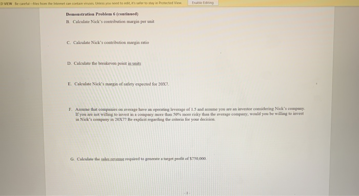 to edit, it's safer to stay in Protected View. Demonstration Problem 6
