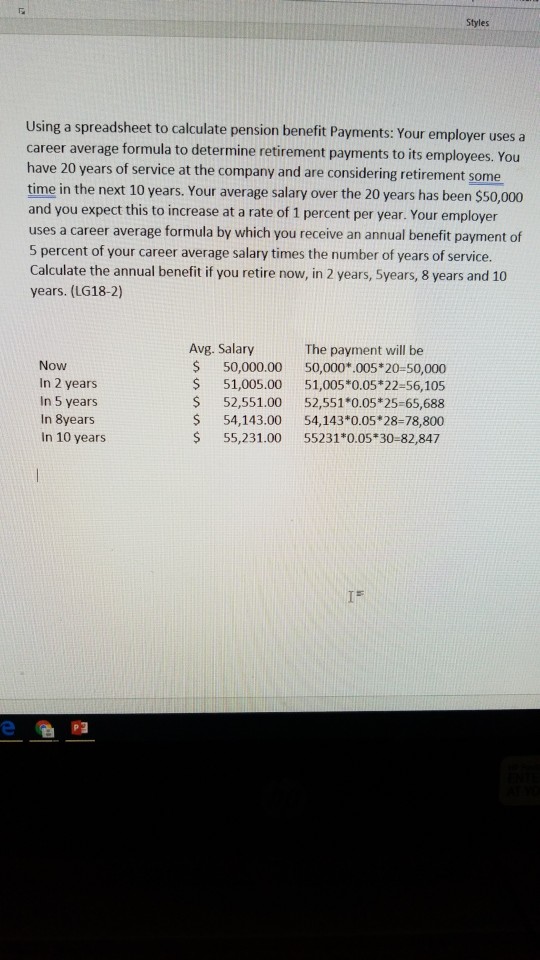  Styles Using a spreadsheet to calculate pension benefit Payments: Your employer