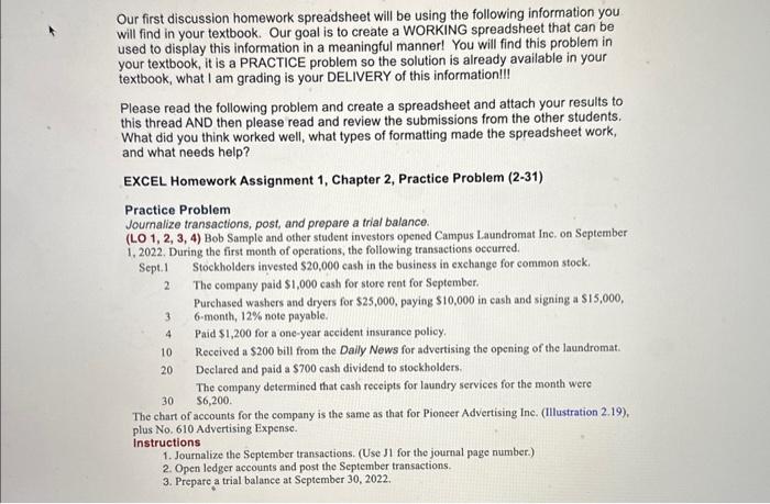  Our first discussion homework spreadsheet will be using the following information