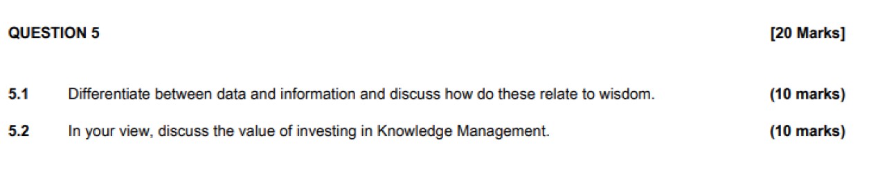  QUESTION 5 5.1 Differentiate between data and information and discuss how