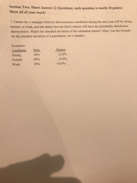  Section Two: Short Answer (2 Questions; each question is worth 10