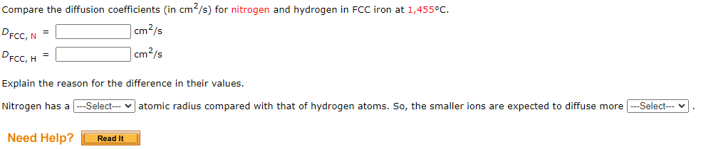  Compare the diffusion coefficients (in cm2/s ) for nitrogen and hydrogen