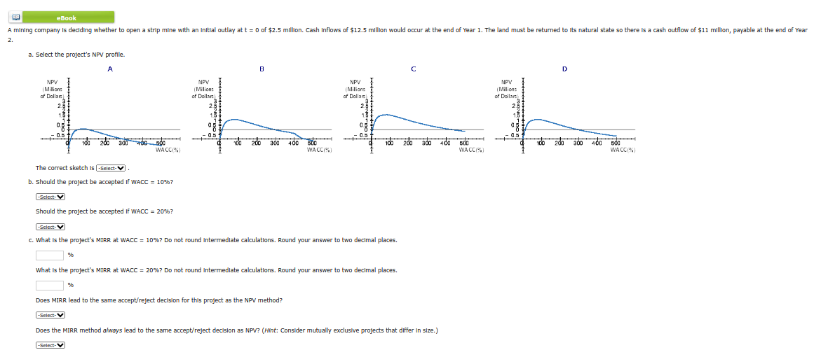  a. Select the project's NPV profile. The correct sketch is -
