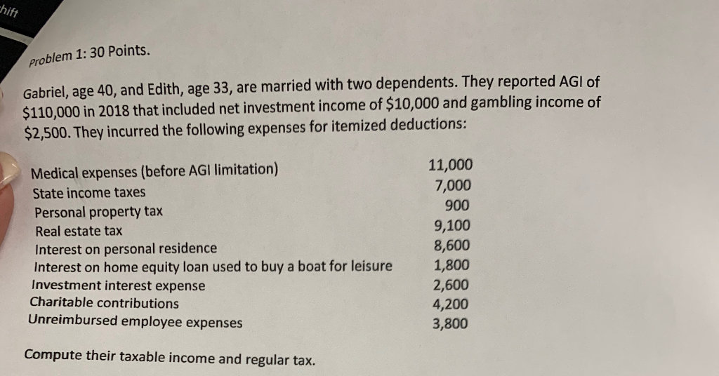 chift problem 1: 30 Points. Gabriel, age 40, and Edith, age