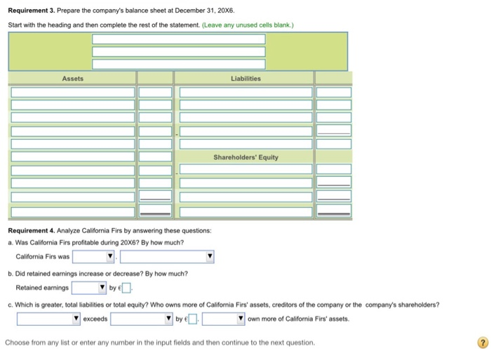 California Firs, as of December 31, 20X6, and revenues and expenses for