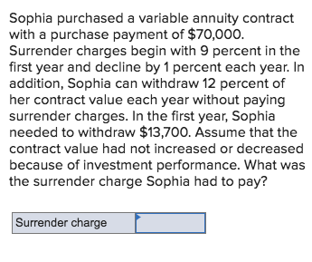  Sophia purchased a variable annuity contract with a purchase payment of