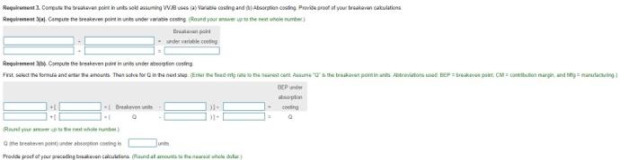 sign for an operating loss.) ond a. Variable costing. \begin{tabular}{|l|l|} \hline &